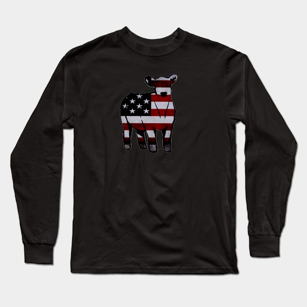 American Flag Cow Silhouette  - NOT FOR RESALE WITHOUT PERMISSION Long Sleeve T-Shirt by l-oh